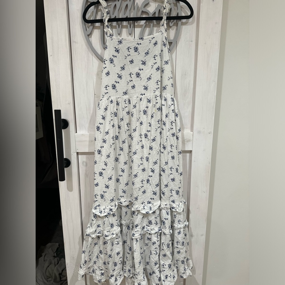 Blue and white floral maxi dress